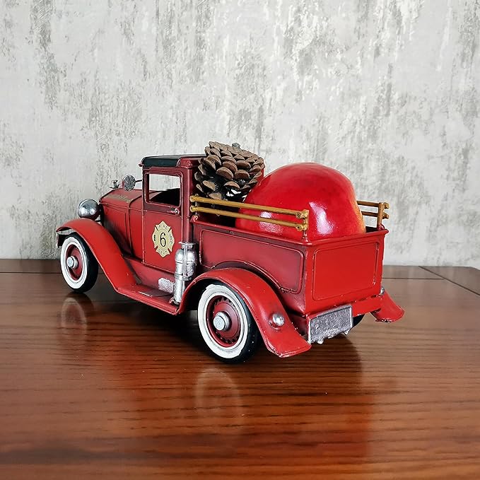 Vintage Fire Truck Model Fire Engine Rustic Metal Home Decor Collectible Vehicle Firemen Handcraft Gift 11.3’’L