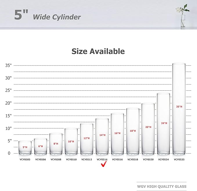 WGV Cylinder Vase Bulk, Diameter 5", Height 14", Clear Glass Floral Planter Container, Tall Centerpiece Arrangement for Wedding Party Event Home Office Decor, 12 Pieces