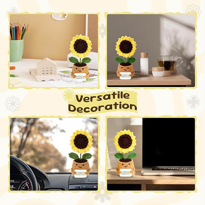 Emotional Support Crochet Sunflower Doll – Handmade Appreciation for Women, Teachers, Friends, Moms, Coworkers – Positive Affirmation Flower Pot with “You are a Blessing