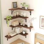 Fixwal Corner Floating Shelves for Wall Set of 5, Rustic Wood Wall Mounted Shelf for Bathroom, Kitchen, Bedroom, Home Decor, Laundry Room, Living Room (Dark Carbonized Black)