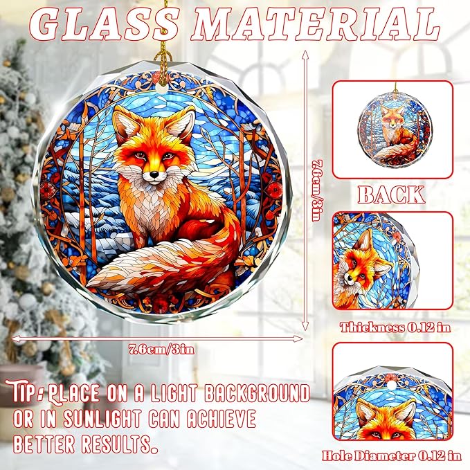 Fox Stained Glass Ornament - Christmas Tree Decor, Fox Ornaments for Christmas Tree, Gift Exchange