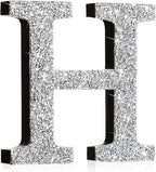 Qunclay 5.7" Silver Crystal Diamond Bling Letters Crushed Diamond Decoration Wooden Glitter Letter with Screw and Hooks Rhinestone Gift for Wedding Y2k Mcbling Bedroom Wall Decor (Letter H)