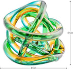 Torre & Tagus Orbit Hand Blown Glass Infinity Knot Sculpture - 4.5 Inch Glass Art Teal Amber Knot Decor Ball for Home Decor, Small Centerpiece Table Decoration for Home Interior (Ombre Ocean Sunset)