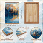 KAIRNE Landscape Wall Art Set of 3(24”X36”),Abstract Forest Canvas Paintings,Watercolor Blue Mountain Lake Prints,Framed Nature Scenery Artwork for Living Room Bedroom Home Office Gallery Decoration