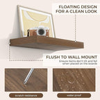 RICHFOCUS 16Inch Floating Shelves for Wall 2 Pack Shelves for Bedroom|Kitchen|Bathroom Wall Mounted Rustic Wood Floating Shelf with Invisible Brackets for Books|Storage|Decor, Walnut