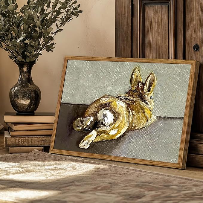 Framed Vintage Easter Bunny Wall Art, Cute Rabbit Pictures Wall Decor, Rustic Farmhouse Animal Paintings Canvas Prints Cottagecore Home Decor for Living Room Nursery Bedroom 16x24 inch