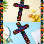 Soaoo 6 Pcs Floral Cross Wall Decor Mexican Home Decor Hand Painted Inspirational Wooden Cross The Ofrenda of The Dead Day Sugar Skull Wall Art Spanish Style Crucifix for Home Room Church Decoration