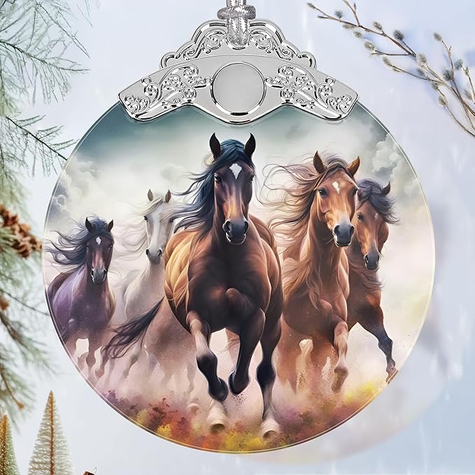 Christmas Ornaments - Stained Glass Christmas Decor - Horse Ornaments for Christmas Tree - Christmas Tree Ornament - Gifts for Friends, Coworker - Xmas Gift Ideas - Gift Exchange