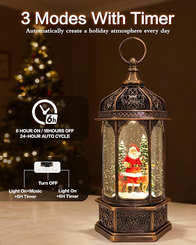Extra Large Christmas Snow Globes Christmas Lantern, 12.99" Musical Snow Globe with 8 Songs, Santa Snowglobe for Kids Adults, 6H Timer Dual Power, Lighted Christmas Decorations Indoor Gifts