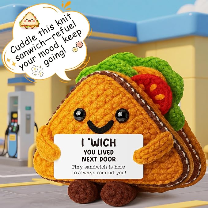 MY-ALVVAYS Graduation Funny Sandwich Crochet Gift for Student Friend Teen Women Men, Handmade Crochets Gift for Birthday Daily, Cheer Up Mini Present Team Coworkers