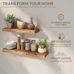 Marsmiles 16 inch Floating Shelves for Wall Elm Wood Live Edge Shelves|Rustic Wooden Wall Shelves with Invisible Bracket for Bathroom Living Room Kitchen|Natural, 2 Pack