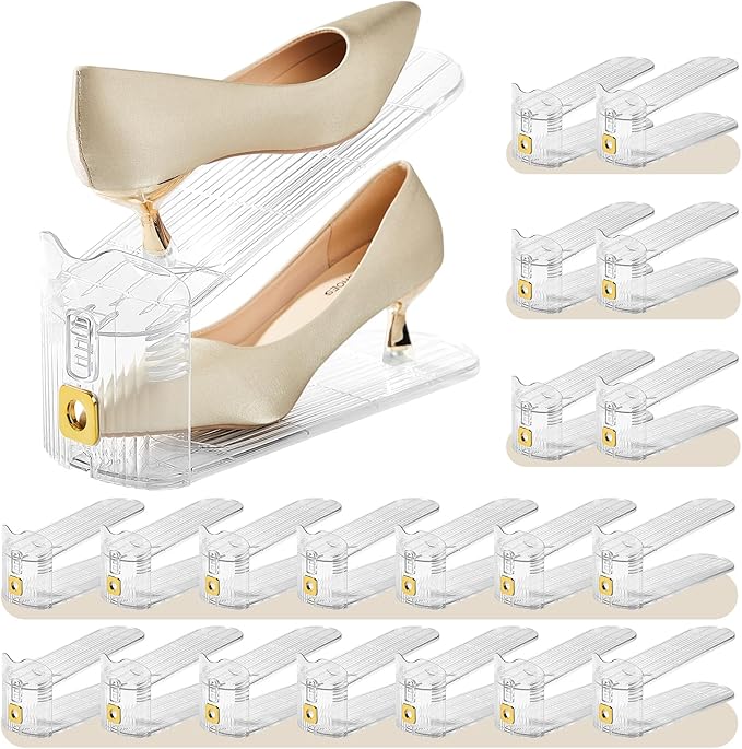 20 Pack Shoe Slots Organizer,Adjustable Shoe Stackers for a Pair of Shoes Double Deck Shoe Rack Holder for Closet
