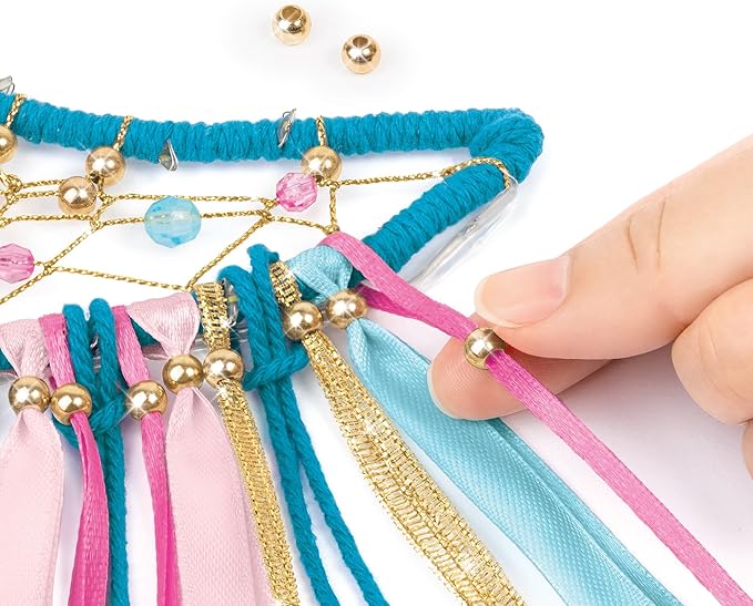 Make It Real: Lunar Dream Catcher with Lights - 131pc DIY Décor Craft Kit, Blue-Gold-Pink, Moon-Shaped, Fairy Lights-Yarn-Ribbon, Tweens-Girls-Kids 8+