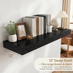 FLYJOE 24 Inch Long Floating Shelves for Wall Set of 1, 12" D Wood Grain Bathroom Shelves with Invisible Brackets, Easy Install Engineered Wood Storage Shelves for Kitchen, Living Room, Bedroom