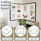 Bulletin Board, 48 x 36 inches Decorative Felt Board Foldable Photo Board Pin Boards, Cork Board Alternative for Walls, Office, Home, Classroom with Pushpins ＆ Small Storage Bag, Black