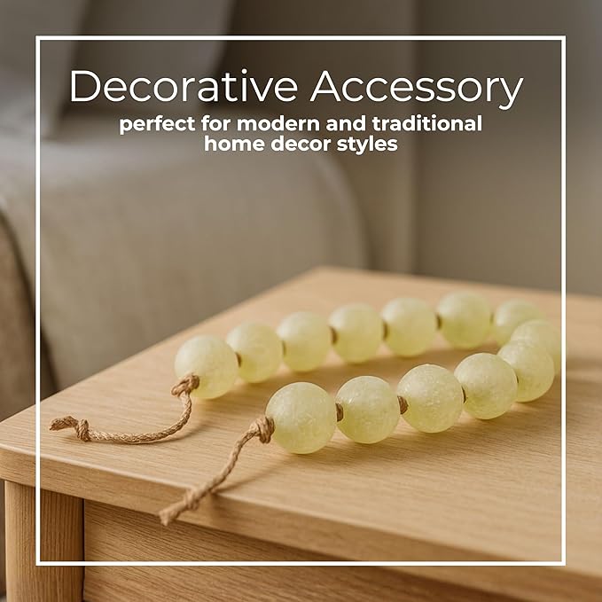 Modern Frosted Glass Bead for Home Decor and Bathroom - Refined Garland with Jute Cord Accent for Shelf and Coffee Table Styling - Light Reflective Piece for Office and Living Room - 3", Green