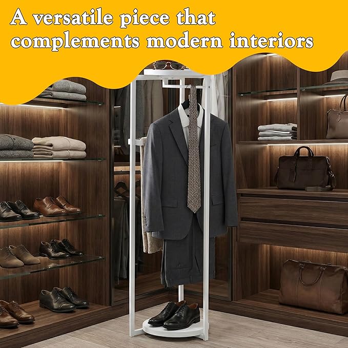 Kings Brand Furniture Suit Valet Stand, Coat Rack with Rods & Storage Trays - Tie Jacket Hanger, Freestanding Clothing Organizer Perfect for Bedrooms & Entryways, White
