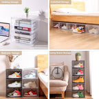 Attelite Large Clear Shoe Box Organizer,Plastic Stackable Shoe Storage Box with Magnetic Door, Large Clear Door Shoe Containers for Display Sneakers, Easy Assembly（Black）