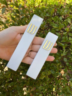 A&S Mezuzot Modern Concrete Mezuzah Case with Scroll, Easy Peel and Stick Mezuza (Ivory+ Gold Shin, 6 Inches)
