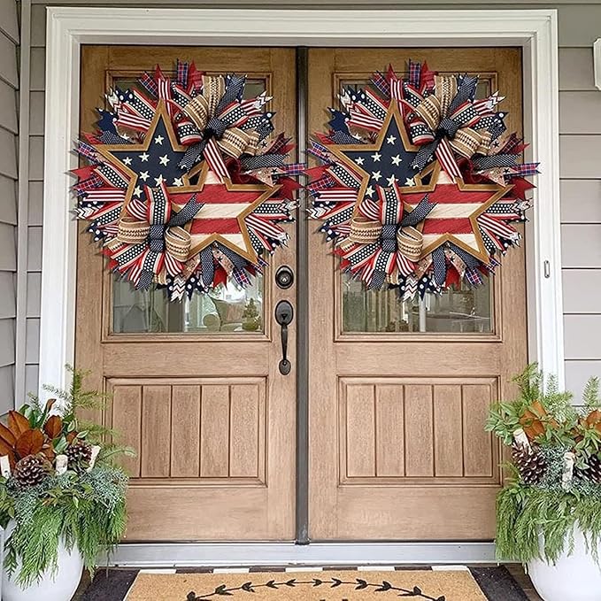 250th Anniversary Patriotic Wreath, 4th of July Wreath for Front Door, Patriotic Wreath Handmade Eagle Wreaths, Memorial Day Home Decoration for Indoor and Outdoor (B)