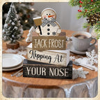Moucuny 4 Pcs Winter Table Decor Wooden Snowman Black and White Winter Tiered Tray Decor Rustic Decorative Snowman Block Sign Gifts Christmas Centerpiece Rustic Christmas Decorations for Home Kitchen