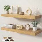 Floating Shelves for Wall 36 in x 9.3 in Deep, Wall Mounted Rustic Wood Shelf with Invisible Brackets for Storage & Display, Living Room Bedroom Bathroom, Oak, 2 Pack