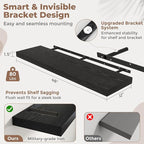 48 Inch Long Floating Shelves for Wall Set of 2, 12"D Wood Grain Bathroom Shelves with Invisible Brackets, Easy Install Engineered Wood Storage Shelves for Kitchen, Living Room, Bedroom, Black Finish