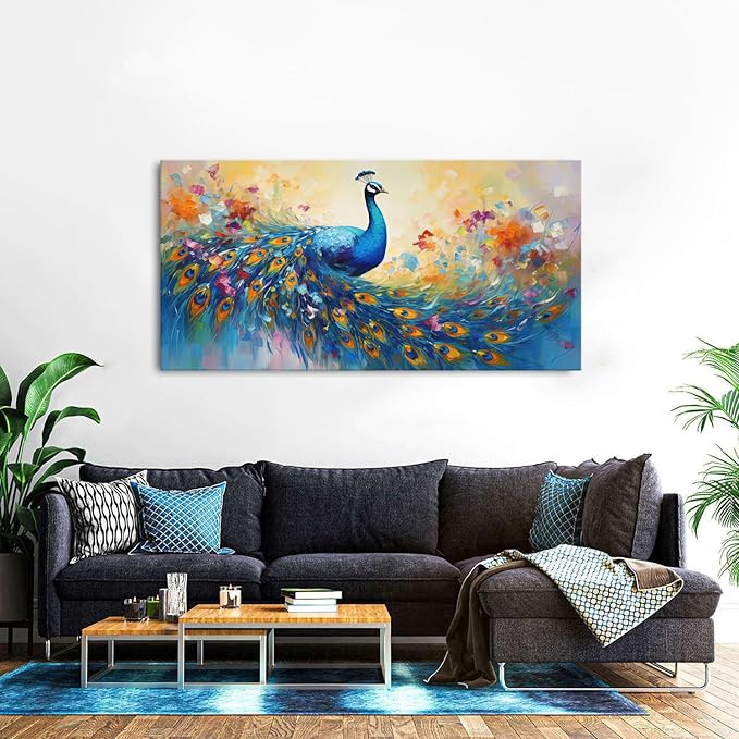 Abstract Peacock Wall Art Colorful Peacock Pictures Wall Decor Abstract Bird Canvas Poster Watercolor Animal Prints Painting Vintage Framed Artwork for Living Room Bedroom Home Decorations 30x60