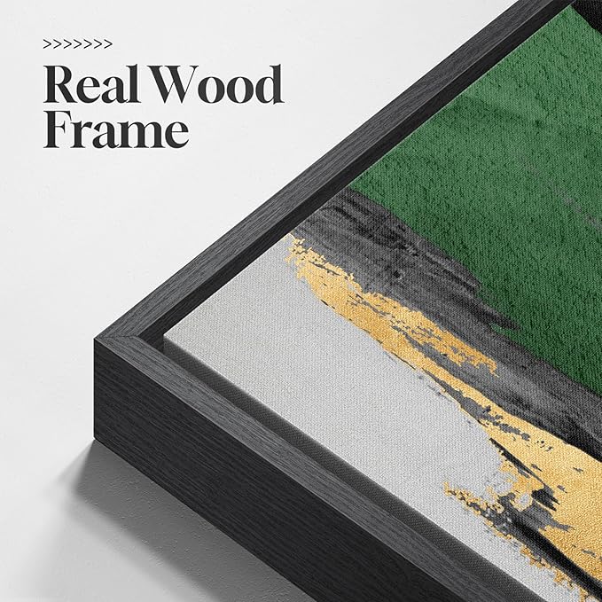 Large Framed Green Abstract Wall Art for Living Room, 3 Piece Modern Canvas Prints Paintings Artwork for Walls, Green Black Gold Abstract Pictures for Hallway Dining Bedroom Office Wall Decor 24x36 In