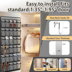 Over the Door Shoe Organizer with 30 Breathable Mesh Pockets - Large Capacity Closet Storage for Men & Women, Hanging Shoe Rack Organizer (Gray)