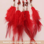 Pretty Jolly Small Tree of Life Crystal Stone Dream Catchers Red Feathers Mini Dreamcatchers for Cars Rear View Mirror Hanging Decoration Good Luck Travel Charm Bedroom Ornaments for Women Girls