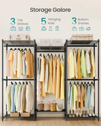 SONGMICS Heavy-Duty Clothes Rack, Garment Rack, Portable Closet, 68.7-Inch Wide Clothing Rack with Adjustable Mesh Shelves and Hanging Rails, Ink Black ULGR433B01