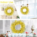 GTIDEA 24" Spring Summer Wreaths for Front Door Artificial Forsythia Flower Wreath on Grapevine Yellow Door Wreath Floral Wreath for Home Indoor Wall Window Garden Porch Farmhouse Decor