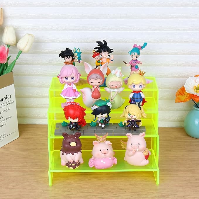 ELEGANTLIFE Acrylic Display Risers Set of 4, 4-Level Tiered Display Stands for Cupcakes, Small Figures & Jewelry, Compact Countertop Display Shelf, Multiple Colors Available (Light Green (Translucent))