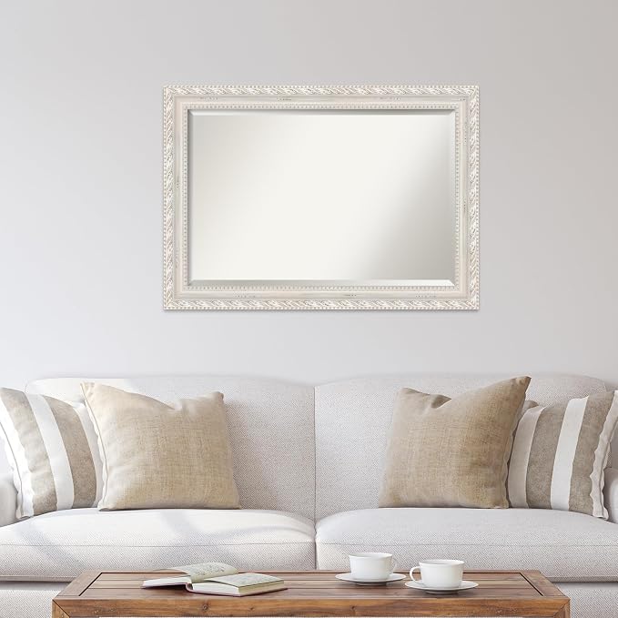 Amanti Art White Wall Mirror 30x42 Opera Off White Rectangle Bathroom Mirror for Wall Decor Living Room, Large Traditional Wood Frame, Hangs Horizonally and Vertically, Bathroom Decor, Beveled Edge