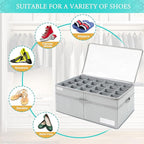 LUVHOMEE Shoe Organizer for Closet, Fits 24 Pairs, Large Shoe Box Storage Containers, Clear Foldable Shoe Storage Bins w/Bottom Support, Space Saving Closet Shoes Holder w/Reinforced Handles, Gray