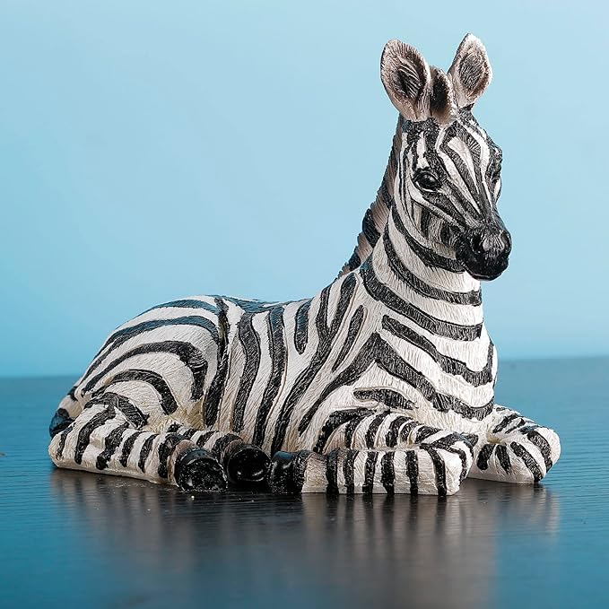 Zebra Table Sculpture - Resin Zebra Figurine - Black, White - African Safari Zebra Collectible for Bedroom, Living Room, Office, Bookshelf, Mantel, Entryway, Foyer, Nursery -5.9inch L x 3.54inch H