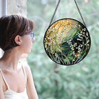 Stained Glass Suncatcher, Yellow Green Gradient Flower Sun Catcher Plants Stain Glass Window Hanging Decoration Mother's Day Birthday Gifts for Women Men Mom and Nana 9.8 in