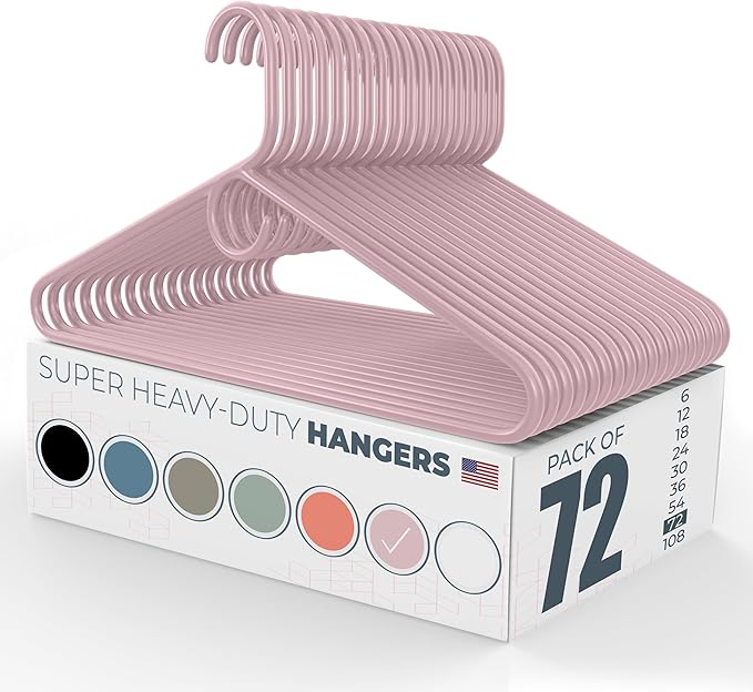 Neaties Super Heavy Duty Clothes Hangers 50+ Pack (72 Count) – Made in the USA - 10lb Capacity, Thick Plastic Hangers for Pants, Coats, Jackets, Jeans and Adult Clothing – Pink