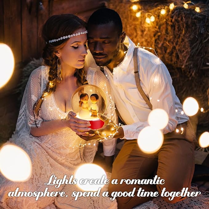 Irenare 2 Set Valentine's Day DIY Snow Globes Set Warm Light Make Your Own Snow Globe with LED Light Red Wooden Base Clear Plastic Globe Kit for Valentine's Day Gift