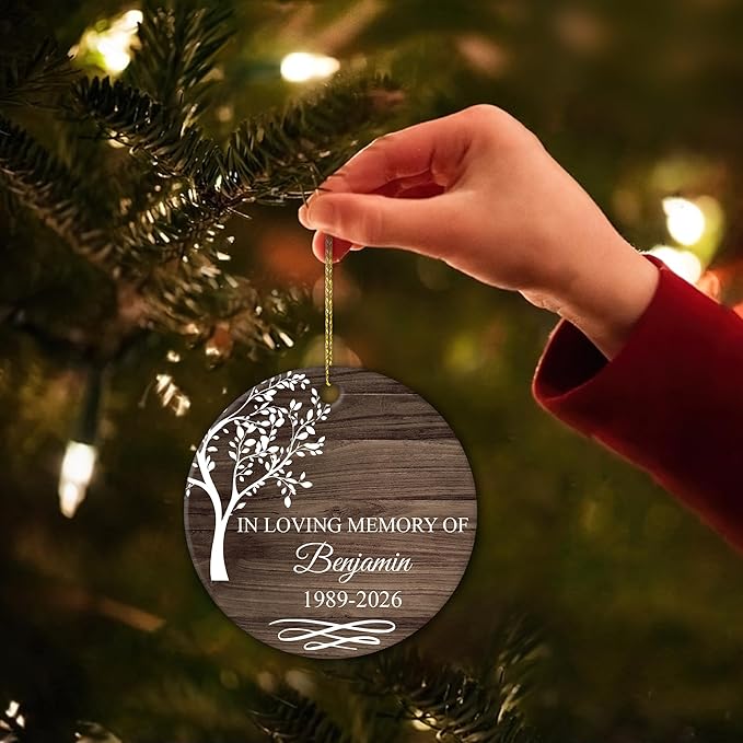 HYTURTLE Personalized Memorial Sympathy Christmas Ornament Tree Decor Gifts for Family Loss of Loved One Mom Dad Husband in Heaven - in Loving Memory Keepsake Custom Name Circle Ornament