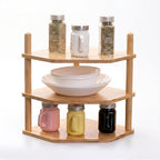3-Tier Expandable Bamboo Corner Shelf - Dish/Plate Organizer for Cabinet, Kitchen Counter Shelf & Small Kitchen Shelf, Adjustable (Natural, 1-Pc 3.90" H)