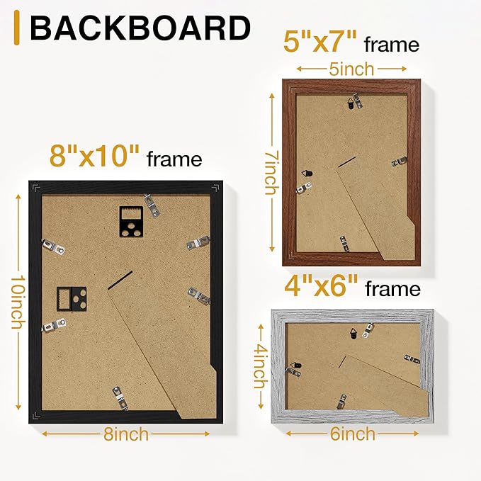 Vittanly 15 Pack Picture Frames Collage Wall Decor, Multi Sizes Including 3pcs 8x10, 6pcs 5x7 and 6pcs 4x6 Photo Frames, Gallery Frame Set for Wall or Tabletop Display, Black, Walnut Brown and Grey