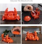 Ashtray with Lid, Windproof Tabletop Ceramic Cigarette Ash Tray for Outside or Inside, Crab Decor