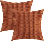 MIULEE Pack of 2 Corduroy Decorative Throw Pillow Covers 16x16 Inch Soft Boho Striped Pillow Covers Modern Farmhouse Home Decor for Sofa Living Room Couch Bed Rust