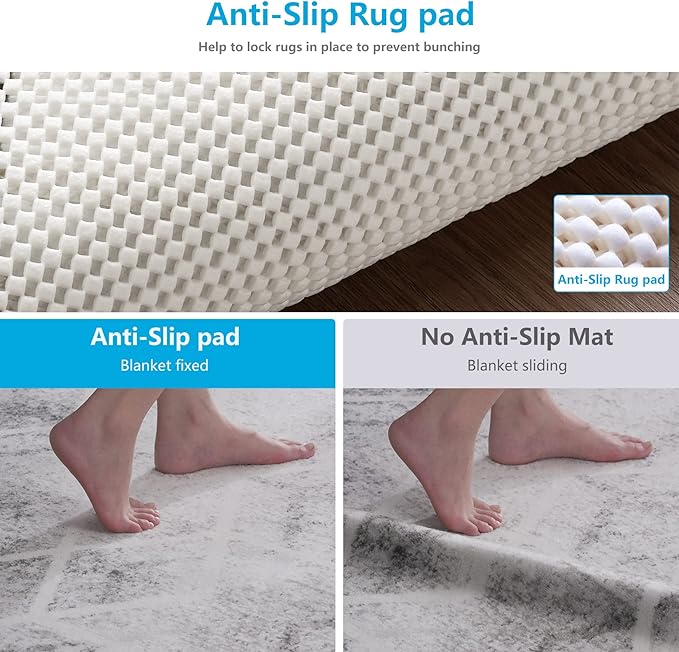 Non Slip Area Rug Pads Non Skid Rug Gripper 5x7 Feet Extra Thick Pad Anti-Slip Carpet Rug Mats for Hardwood Surface Floors, Keep Rugs Safe and in Place (5 x 7 Ft)