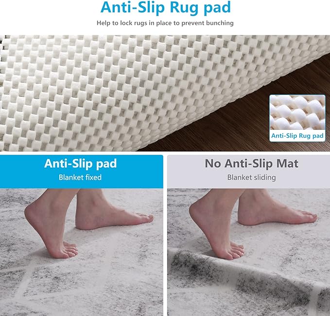 Non Slip Area Rug Pads Non Skid Rug Gripper 3x5 Feet Extra Thick Pad Anti-Slip Carpet Rug Mats for Hardwood Surface Floors, Keep Rugs Safe and in Place (3 x 5 Ft)