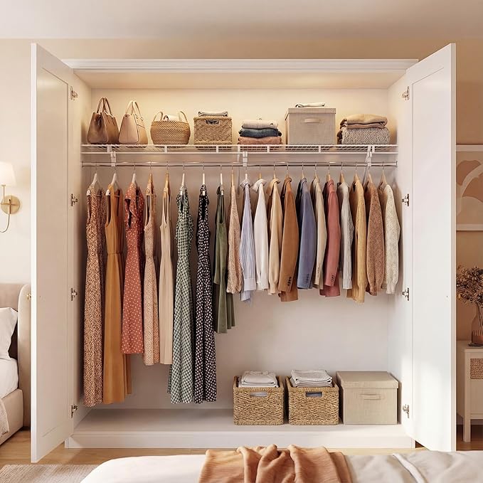 COSTWAY Closet Shelves Wall Mounted, Closet Shelf with Hanging Rod, Ventilated Metal Wire Shelving Kit, Wire Wall Shelf for Laundry Room, Bedroom, Home, Mounting Accessories Included (6 ft x 12 in)