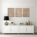 qmmp Modern Wooden Wall Sculptures - Set of 3 - Home Decor Accent - Large Wall Art for Living Room, Bedroom, Office - Easy Installation (Oak, XLarge - Mountain and Sun)