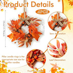 4 PCS Mini Fall Wreaths for Kitchen Cabinet 9 Inch Fall Maple Leaf Wreath for Front Door Small Autumn Hanging Wreath Thanksgiving Candle Ring for Farmhouse Home Porch Wall Window Table Decoration